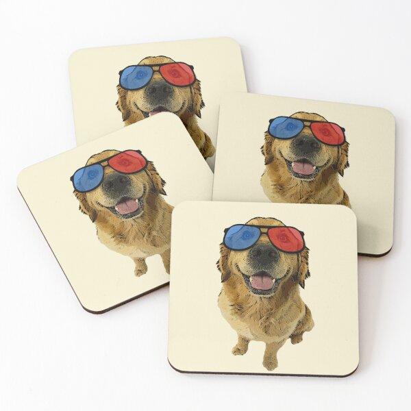 Item preview, Golden Retriever with 3D glasses (gray) designed and sold by Madame Memento.
