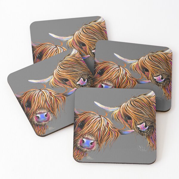 Item preview, HiGHLaND CoW PRiNT SCoTTiSH ' SuGaR LuMP & NooDLeS oN GReY ' BY SHiRLeY MacARTHuR designed and sold by Shirley MacArthur Art.