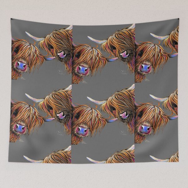 Item preview, HiGHLaND CoW PRiNT SCoTTiSH ' SuGaR LuMP & NooDLeS oN GReY ' BY SHiRLeY MacARTHuR designed and sold by Shirley MacArthur Art.