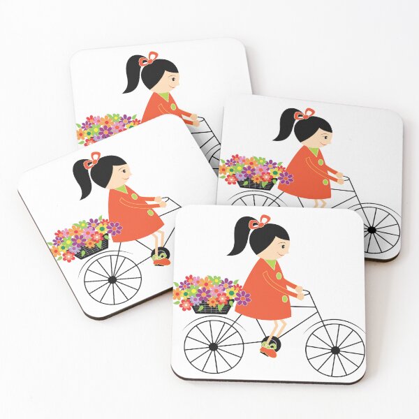 Item preview, Girl on bicycle with flower baskets designed and sold by colorleafz.