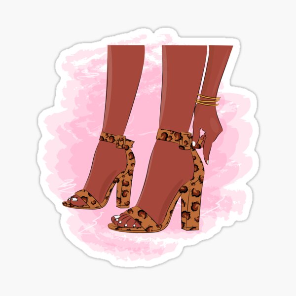 Women's legs in high heels leopard print fashion illustration, women's legs in shoes, cute girly design, fashion style Sticker