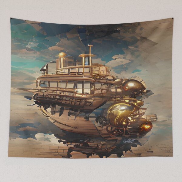 Item preview, Steampunk Art Stickers Shirts - Flying Ship - Gear / Cogs - Steampunk designed and sold by CattlettArt.