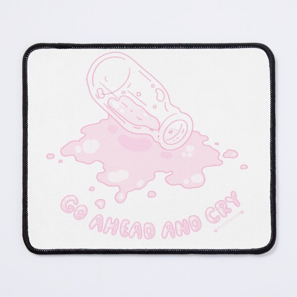 Item preview, " Go ahead and cry " over spilt milk kawaii sad girl spilled strawberry pink milk bottle bubble letters designed and sold by Mitsukuni.