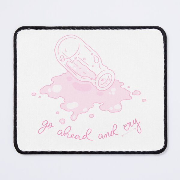Item preview, " Go ahead and cry " over spilt milk kawaii sad girl spilled strawberry pink milk bottle cursive designed and sold by Mitsukuni.