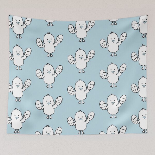 Aperçu de l'œuvre Pastel Blue Cute Easter Chick & Eggs Illustration Pattern créée et vendue par idovedesign.
