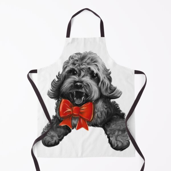 Item preview, Cute Cavapoo Cavoodle puppy dog with red bow - Monochrome cavalier king charles spaniel poodle, puppy love designed and sold by Artonmytee.