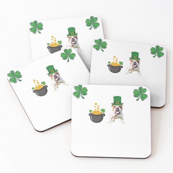 Item preview, A cute irish bulldog wearing a green hat with pot of money. Pit bull happy designed and sold by Doggymadness.
