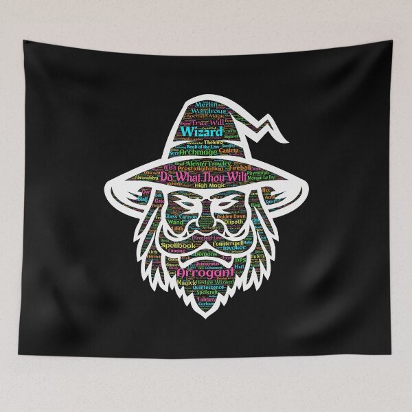 Item preview, Neon-Like Wizard Head Portrait Made Of Words Associated With Magic designed and sold by DastardLee.