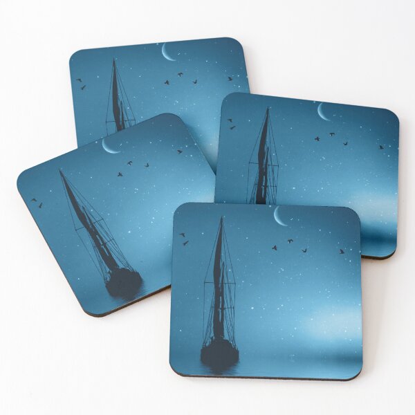 Item preview, Sailboat at Night Surreal with Crescent Moon Silhouetted and Stars designed and sold by Stephanie Laird.