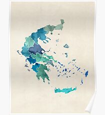 Greece Watercolor Map Poster