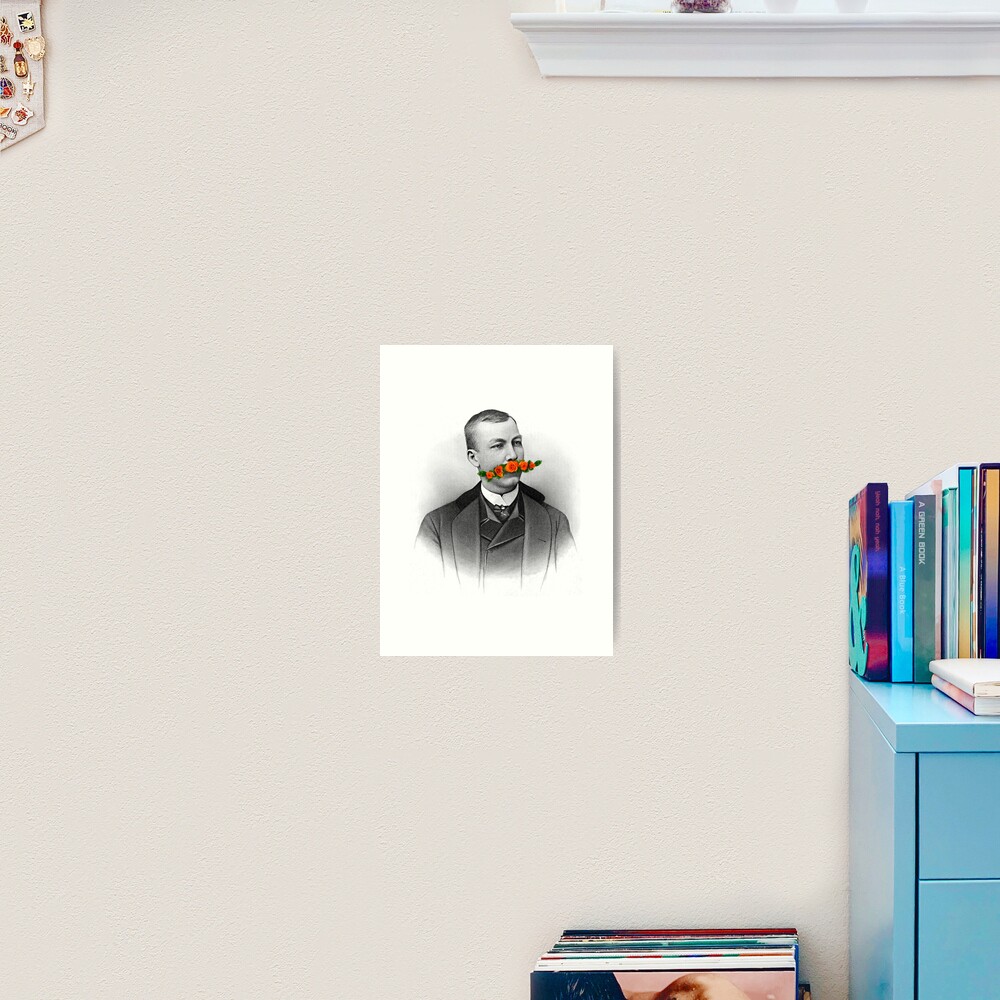 Vintage gentleman & Mustache with flowers Art Print