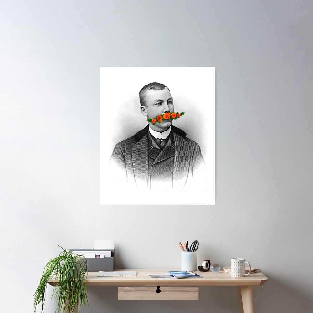 Vintage gentleman & Mustache with flowers Poster