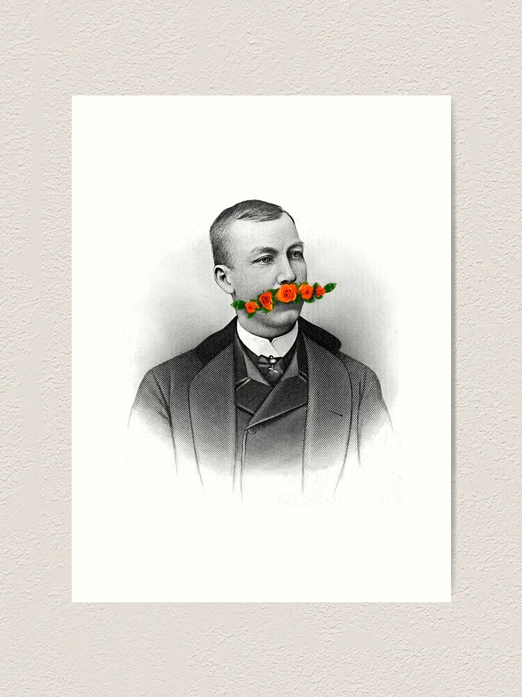 Alternate view of Vintage gentleman & Mustache with flowers Art Print