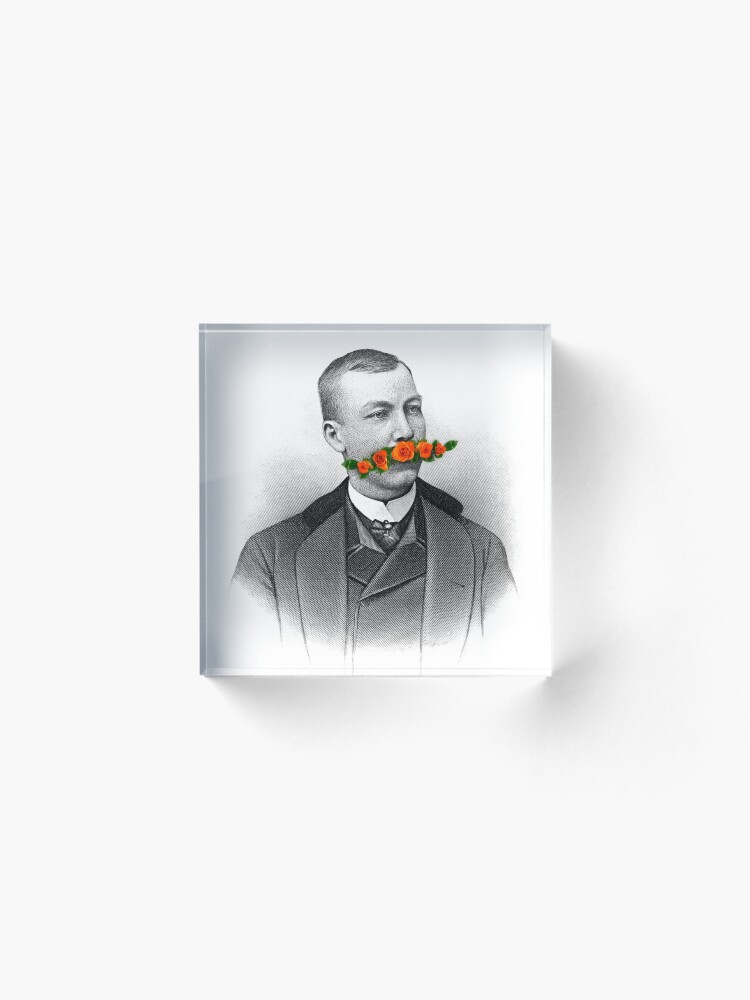 Alternate view of Vintage gentleman & Mustache with flowers Acrylic Block