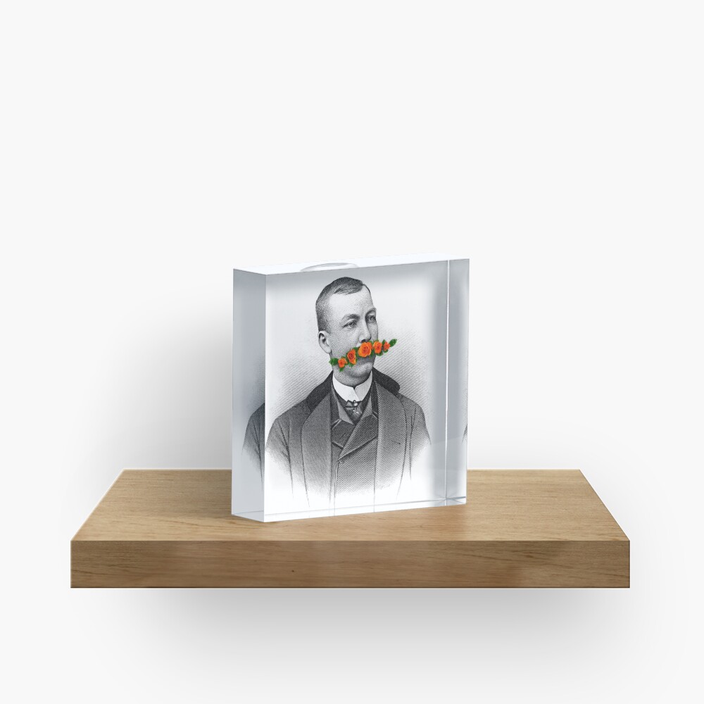 Vintage gentleman & Mustache with flowers Acrylic Block