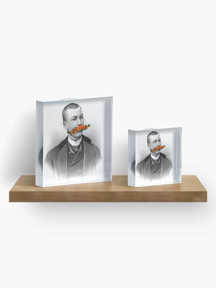 Alternate view of Vintage gentleman & Mustache with flowers Acrylic Block