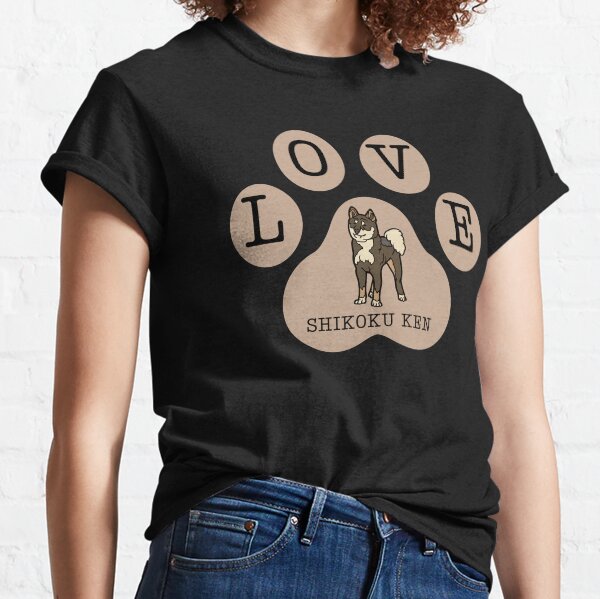Shikoku Ken dog and LOVE sign on latte brown color paw Classic T-Shirt