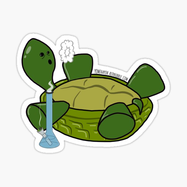 Cute stoner turtle smoking weed out of a bong Sticker
