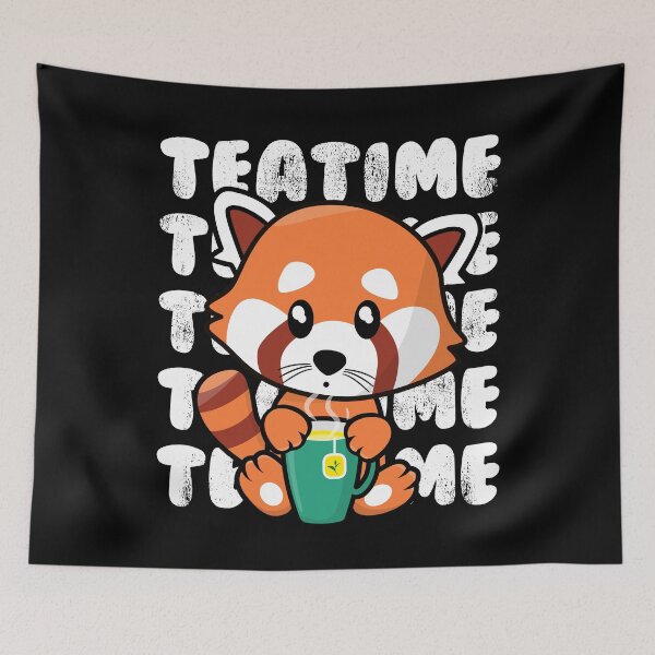 Item preview, Kawaii Red Panda Sipping Hot Tea From A Mug designed and sold by Happy Puppy Print On Demand.