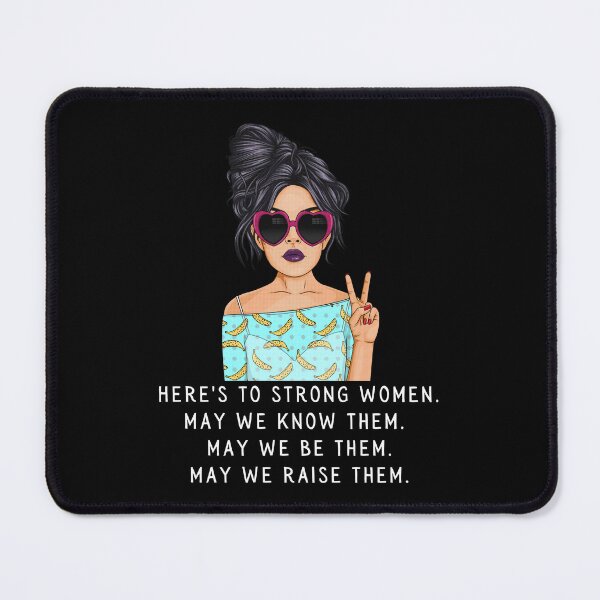 Item preview, Here's to strong women quote for International Women's Day and Everyday featuring a fun brunette messy bun pop art girl designed and sold by Auntieck.