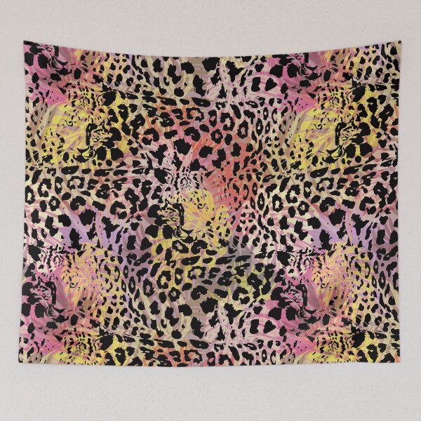 Item preview, Leopard skin black spots on multicolored tropic seamless pattern designed and sold by Yulia Chepurova.
