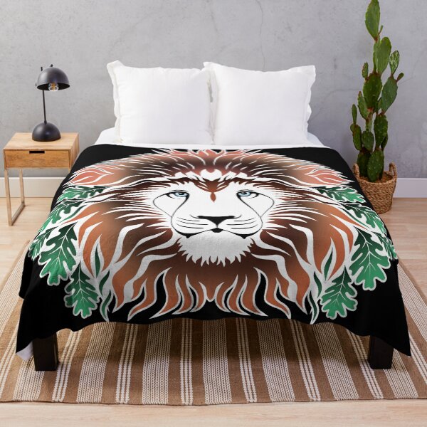 Item preview, Lion Head with Oak Leaves - mainly on Black designed and sold by sleepingdogprod.