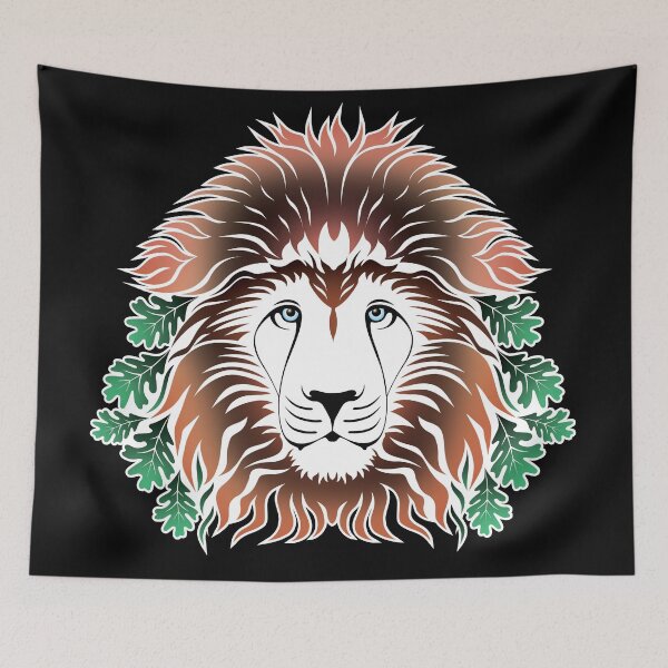 Item preview, Lion Head with Oak Leaves - mainly on Black designed and sold by sleepingdogprod.