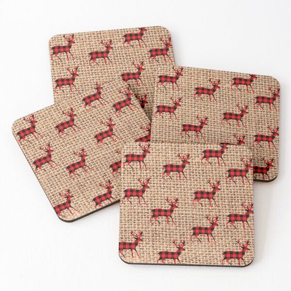 Item preview, Rustic Brown Burlap Country Red Plaid Deer designed and sold by silviaol.
