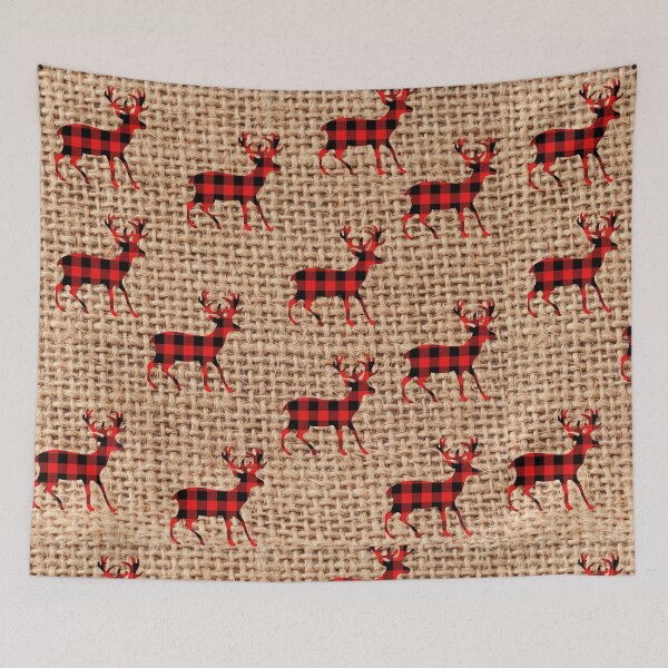 Item preview, Rustic Brown Burlap Country Red Plaid Deer designed and sold by silviaol.