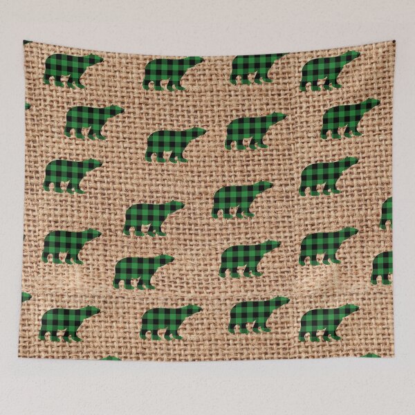 Item preview, Rustic Brown Burlap Country Green Plaid Bear designed and sold by silviaol.