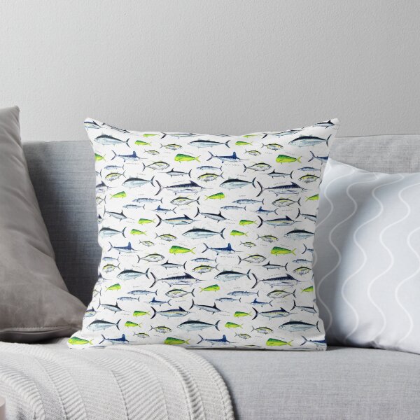 Item preview, Thon, Marlin, Wahoo, Espadon, Mahi-Mahi Modèle de poisson de sport illustré à la main; Couleur désaturée, carte océanique designed and sold by Melissa  MacMichael.