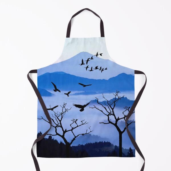 Item preview, Misty Blue Mountains with Silhouette Trees and Birds designed and sold by tomorrowsart.