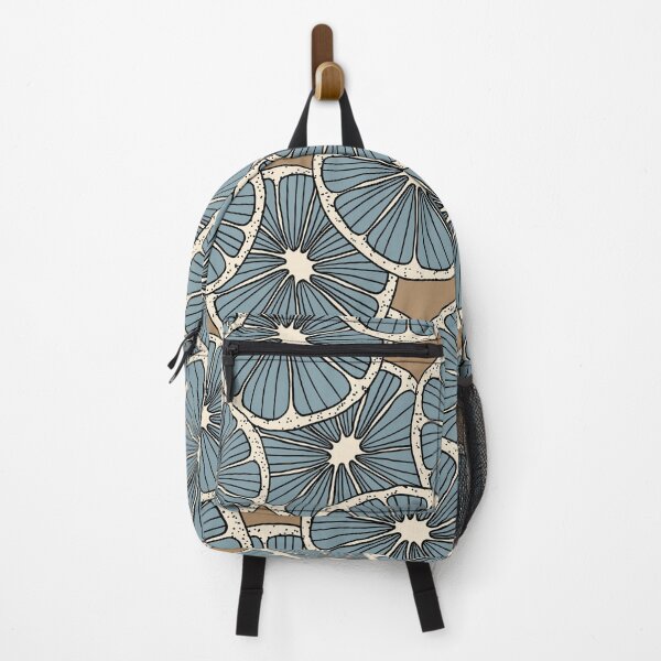 Item preview, Mandarin Orange Burst Fruit Pattern in Periwinkle and Tan designed and sold by Gwen Tan.