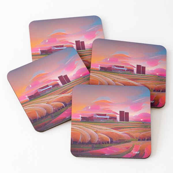 Item preview, Modern Abstract Farm landscape at Sunset - Barn - Farm designed and sold by CattlettArt.