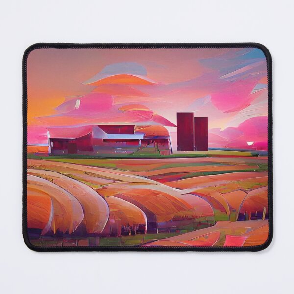 Artikelvorschau, Moderne abstrakte Bauernhoflandschaft bei Sonnenuntergang - Scheune - Bauernhof entworfen und verkauft von CattlettArt.