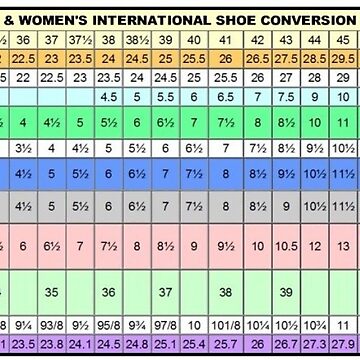 International shoes size chart Art Board Print for Sale by Singerevita Redbubble