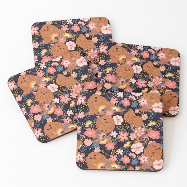 Item preview, Ruby Cavalier King Charles Spaniel Garden - Black Background designed and sold by Lulupainting.