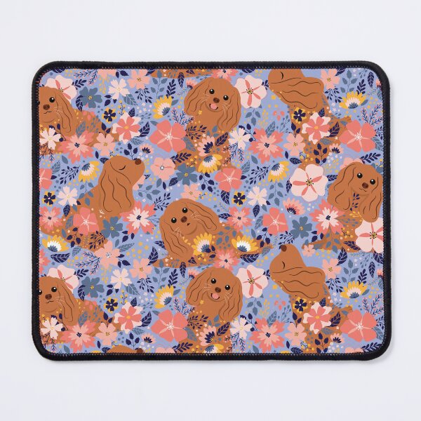 Item preview, Ruby Cavalier King Charles Spaniel Garden - Blue Background designed and sold by Lulupainting.