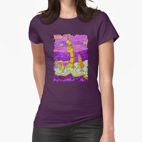 OCEAN ART COLORFUL LIGHTHOUSE LANDSCAPE Fitted T-Shirt