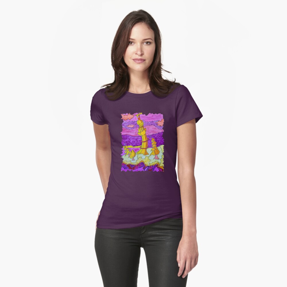 OCEAN ART COLORFUL LIGHTHOUSE LANDSCAPE Fitted T-Shirt