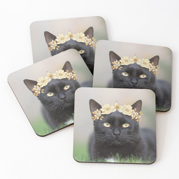 Item preview, Black Cat Crown of Flowers designed and sold by debjaynedesign.