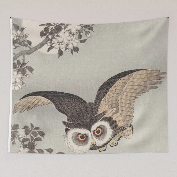 Item preview, Japanese Vintage Art (Owl And Moon) designed and sold by Pendy777.