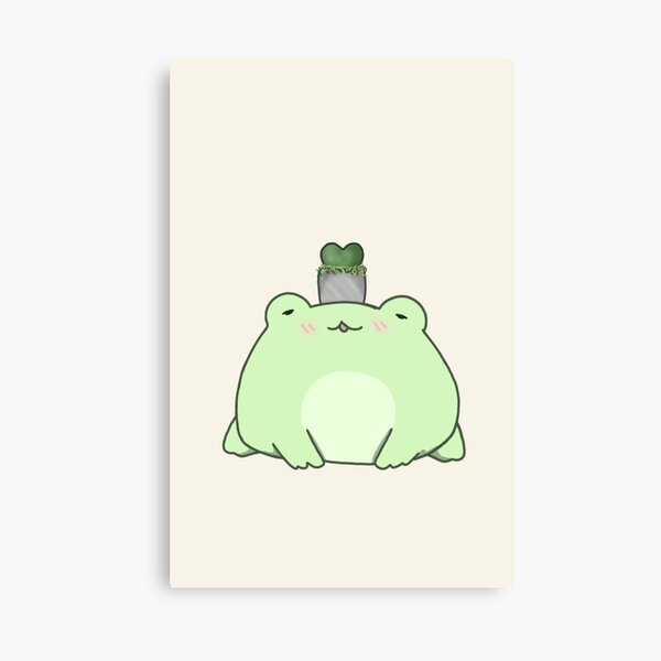 Chibi Frog With Succulent Plant (Light Green)  Canvas Print