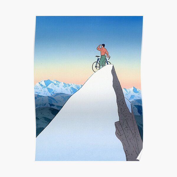 Guy Billout cycling on the mountain Poster Poster