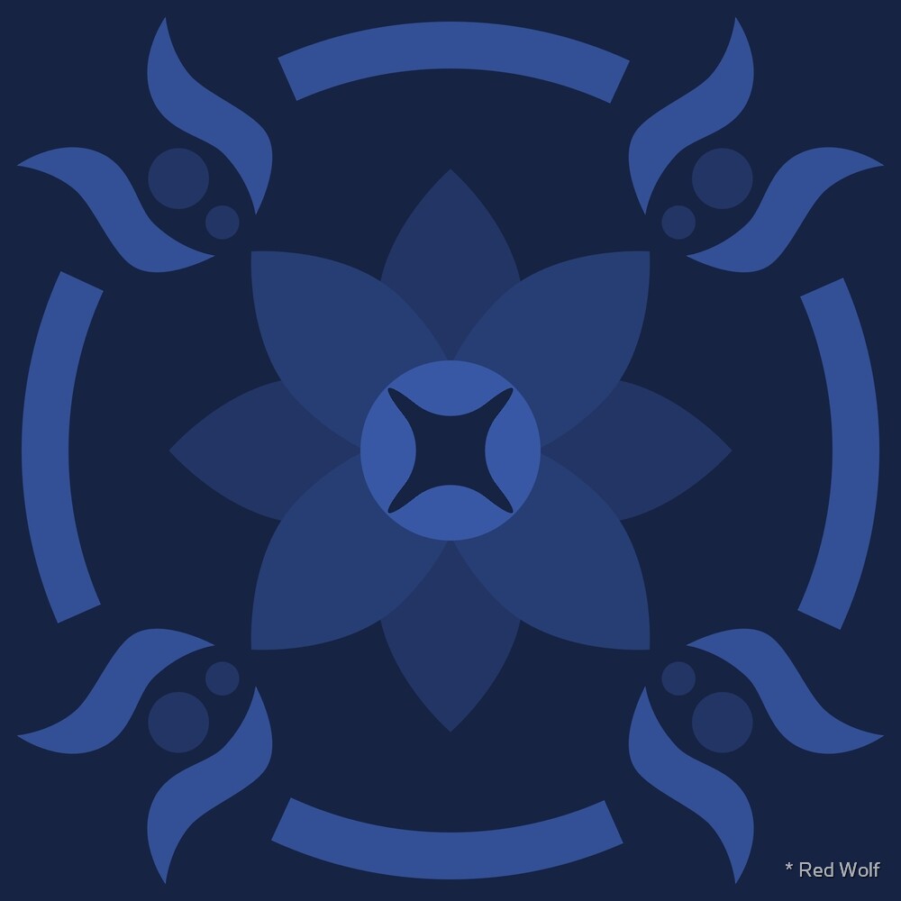 Geometric Pattern: Waterlily: Azure Dark by * Red Wolf