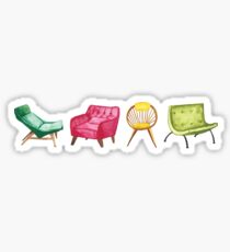 Mid Century Modern Chairs Watercolor Sticker