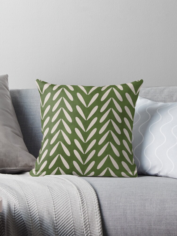 olive green leafy mudcloth pattern Pillow for Sale by Pattern Girl Redbubble