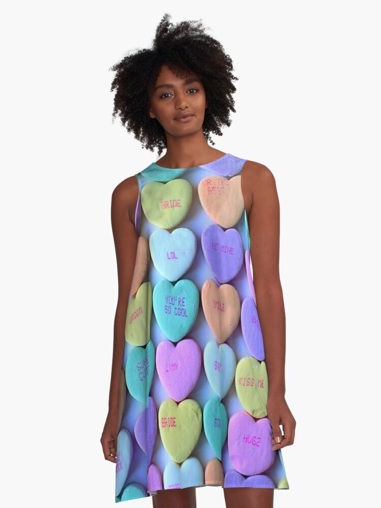 Tiny Conversation Hearts Pattern. Candy Background A-Line Dress for Sale  by AmaStudioShop