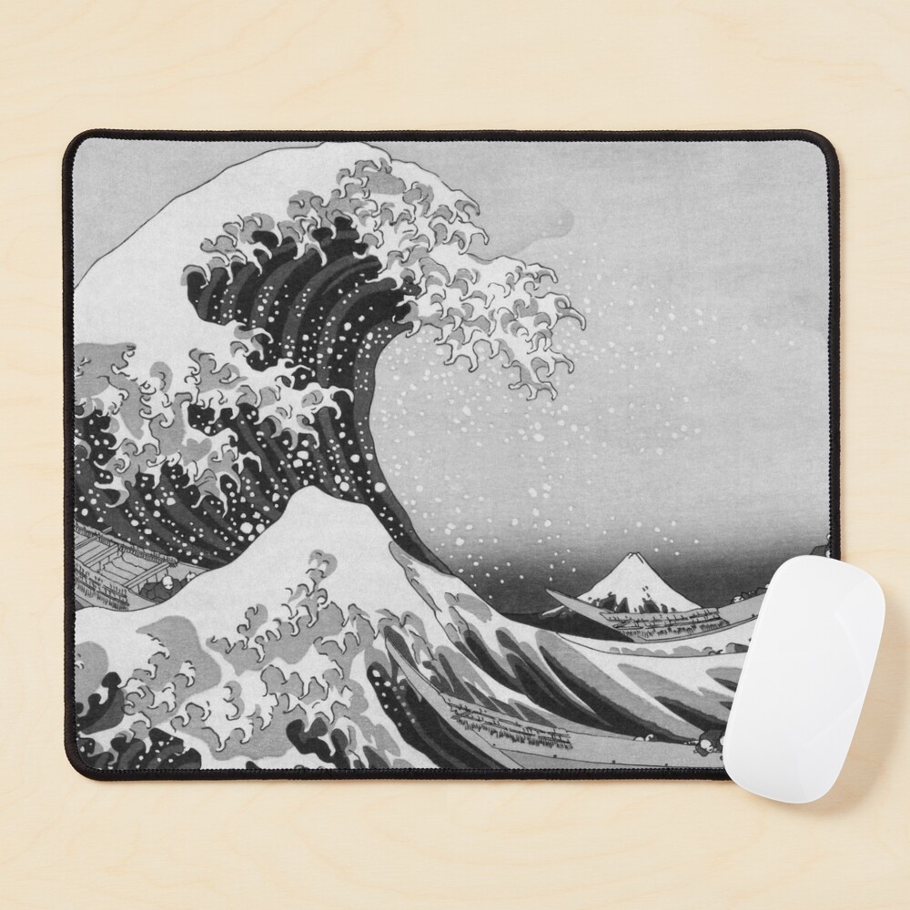 Japanese Kanagawa Great Wave Black White Large Mouse Pad – Kawaiies