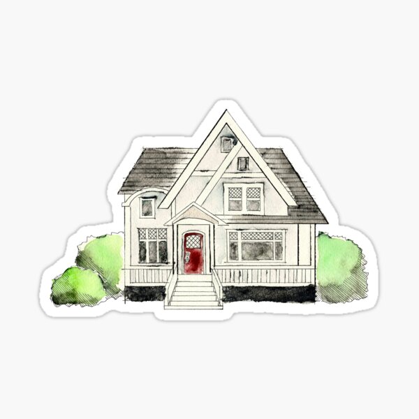 Watercolor Suburban House - Architecture Concept Art Style Sticker